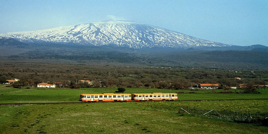 Viewing Mount Etna from the Circumetnea Train